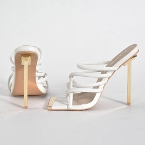 WHITESTRAPPY SQUARE TOE GOLD METALLIC STILETTO HEELS